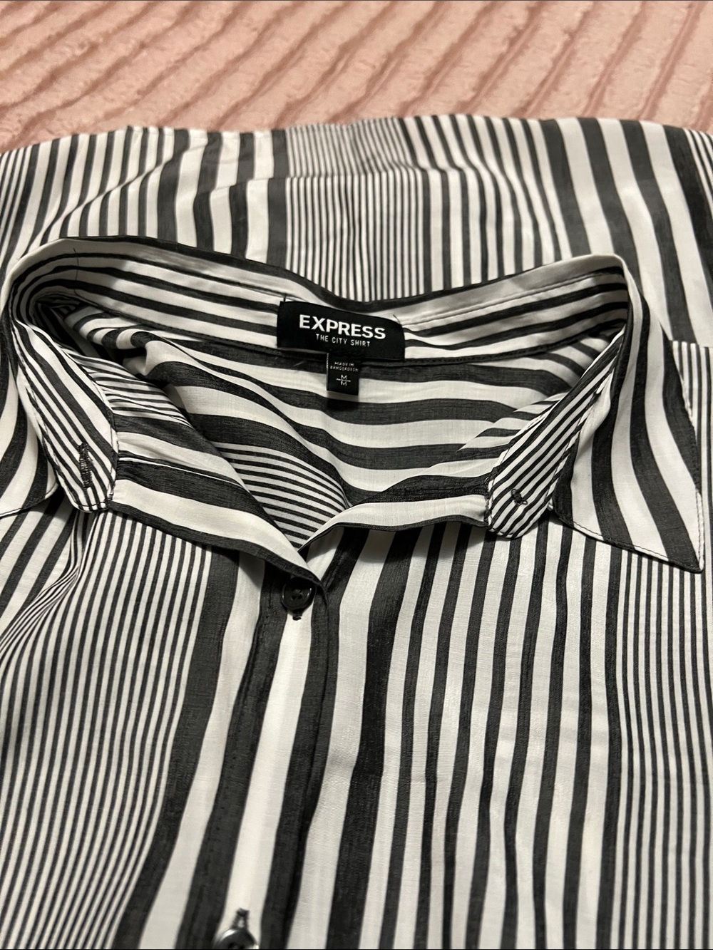Express Women’s Black & White Striped Button-Up Shirt